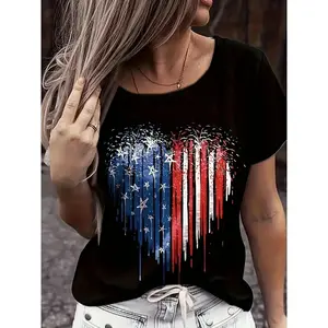 American Flag Heart T Shirt Women Patriotic Graphic Tee USA Independence Day Shirt Fourth of July Shirt Freedom Love America Short Sleeve Crew Neck Casual Summer Top