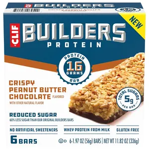 CLIF BUILDERS Protein Bars - Crispy Peanut Butter Chocolate Flavored Reduced Sugar Gluten Free 16g No Artificial Sweeteners