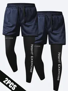 Men's Sporty Fitness Long Pants Yoga Wear, Comfortable Gym Training Athleisure Bottoms, Ideal for Workout & Daily Use