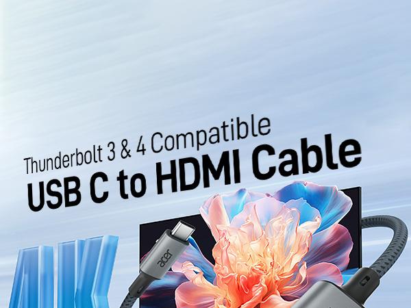 Acer  4K@60Hz USB C to HDMI Cable 6FT, High Speed Braided Cord, Video Audio Sync, Thunderbolt 3/4 Compatible, Type C to HDMI Adapter Cable for Macbook, iPhone, iPad Pro/Air