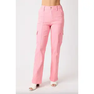 Judy Blue Pink Straight Leg Cargo Jeans