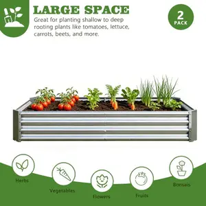 2 PCS 6×3×1ft Galvanized Metal Raised Garden Bed with Clear Top Cover 2 Zipper Screen Windows Detachable Mini Greenhouse Rust Resistant Planter Box for Outdoor Vegetables Flowers Herbs Silver