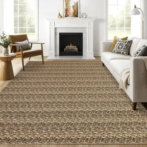 GARVEE Area Rug 10x13 Print Braided Rug Non Slip Low Pile Area Rug Non Shedding Carpet Rug Indoor Floor Cover Soft Velvet Rug Faux Wool Rug for Living Room Bedroom, Brown