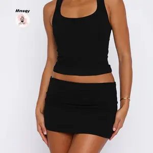 Women Summer Bodycon Skirts Casual Solid Color Fold over Waist Mini Skirt for Beach Vacation Club Streetwear
