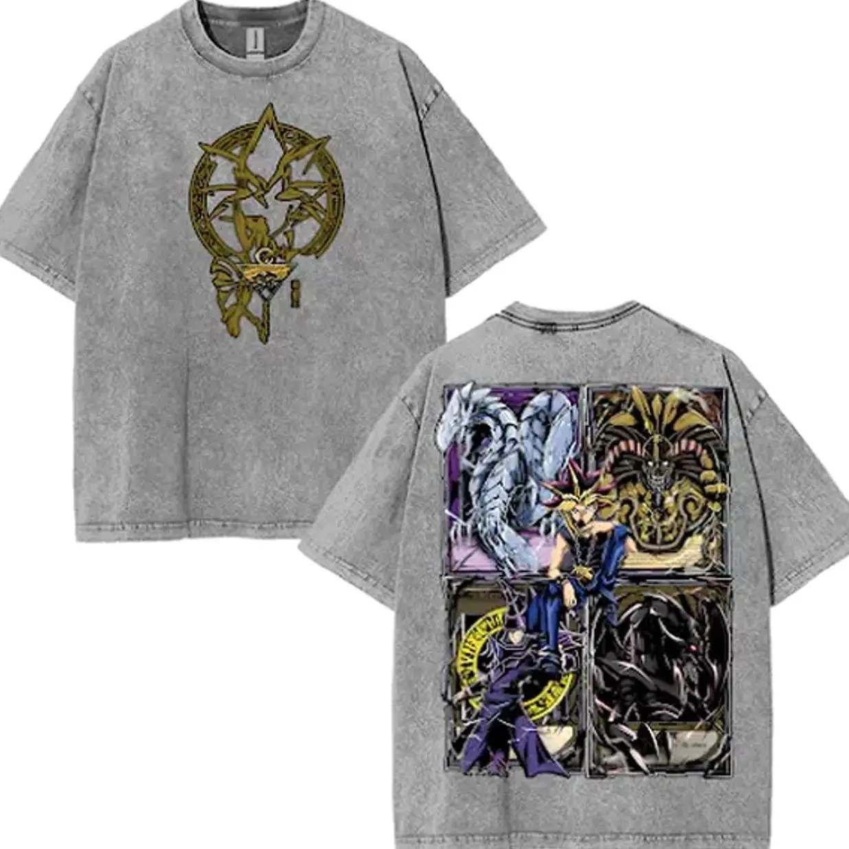 YuGiOh Exodia Blue Eyes Dark Magician T-Shirt Cotton Menswear Top - Oversized Graphic Tee with Kangaroo Pocket & Crew Neck for All Seasons Fabric Soft QIP