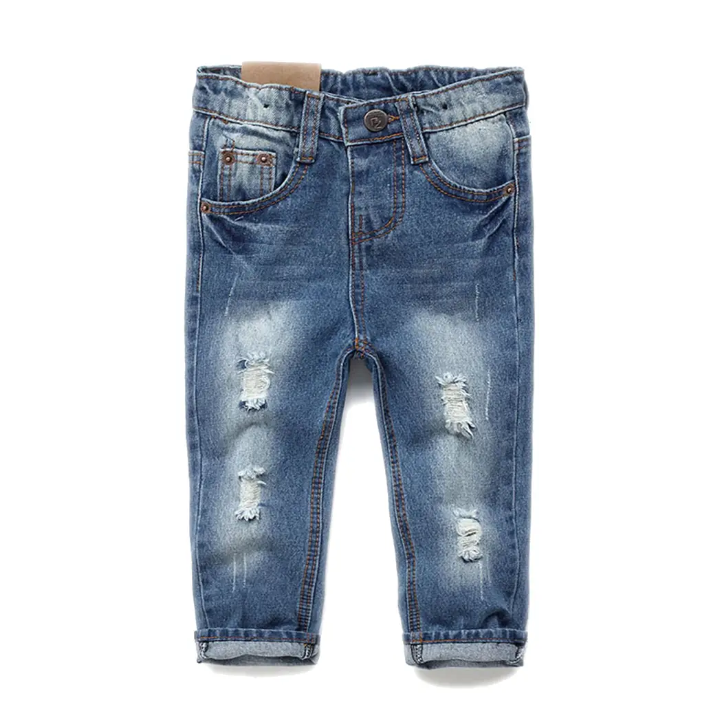 12M-14T Elastic Waist Ripped Holes Soft Kids Jeans