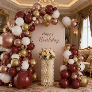 114pcs DIY Wine Color Garland Balloon Set, 18/10/5 Inch Gold/rose Gold/wine / Balloons, Party Wedding Anniversary Decorations, Happy Birthday