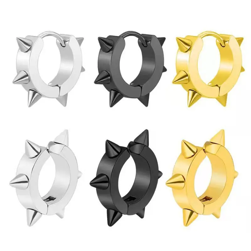 Oufer 2PCS Hypoallergenic Stainless Steel Spiked Ear Hoops - Hook-Style Alt Earrings Set for Ear Stacking, Earring Pack Fashionable Earrings