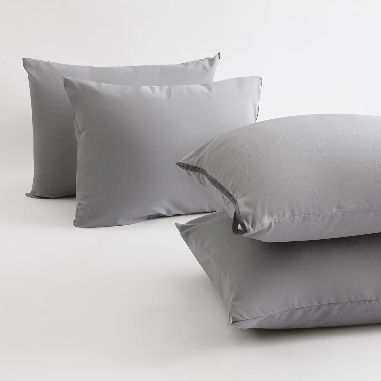4 Pack Pillow Case Protectors Standard -LightGray 20x30 Inches with Smooth Zipper Design -Comfortable and -Friendly Pillowcase