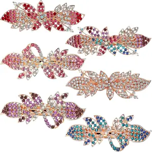 6 Pieces Vintage Hair Barrettes for Women Retro Flower French Pearl Crystal Rhinestones Clips Hair Pins for Women Styling Accessories(Shining Style)