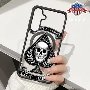 MagSafe Case Compatible with Galaxy S23 Ultra S24 Plus S25 S22+ FE Spade Skull Patterned Clear Acrylic Back Waterproof Lightweight Mobile Phone Cover for Male
