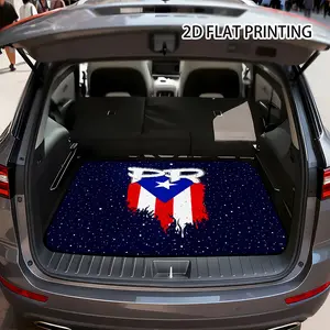 1PC Puerto Rican flag pattern + "PR" slogan Car trunk pad, suitable for most vehicles, high-end auto parts, durable and personalized, trunk cargo pad, easy to clean and machine washable.