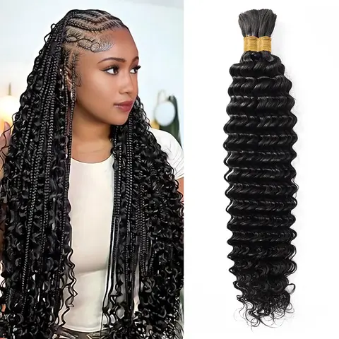 Deep Wave Bulk 100% Human Hair For Braiding No Weft Bundle Natural Black Virgin Hair Boho Braids #P4/27 Trendy In Summer Extensions 100G/Pc Spring Statements