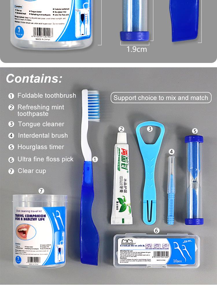 Cross- border Hot- Selling Orthodontic Care Kit in Stock for Wholesale: Toiletry Bag with Toothbrush, Dental Floss, and Interdental Brushes—Travel- Size Cleaning Set