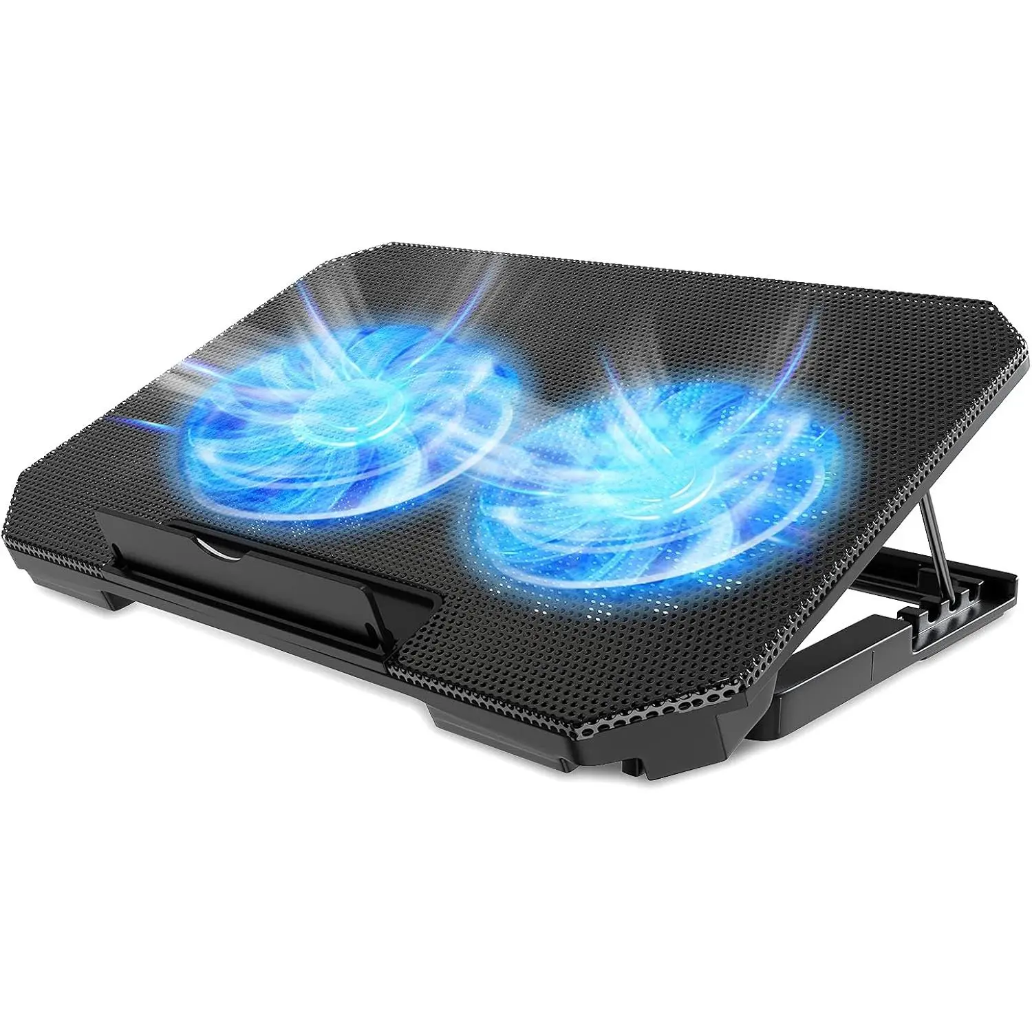 Black Gaming PC Cooling Pad with Adjustable Cooling System, 2x5.1in Fans, Metal Mesh, 2 USB Ports, Fits 12"-15.6" Devices | Laptop Accessories, Computer Peripherals