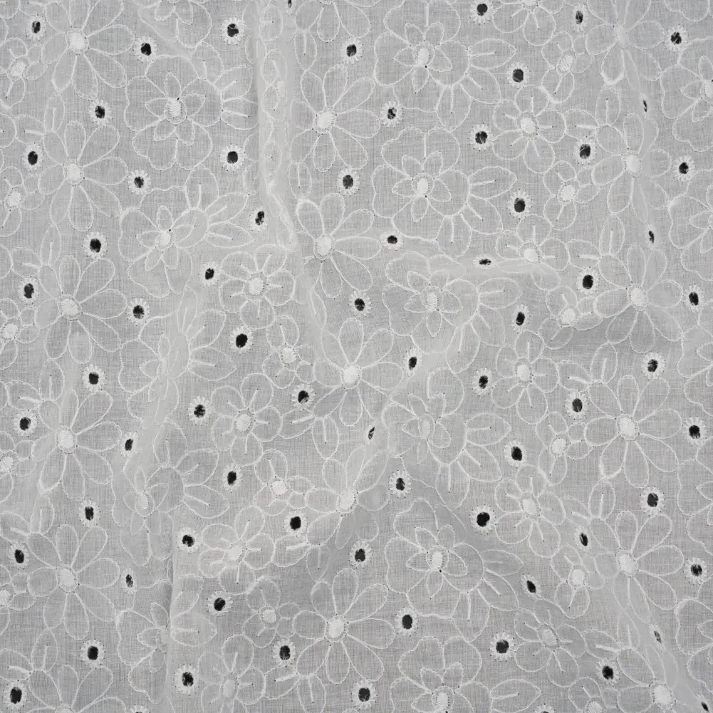 Embroidered Eyelet Cotton Voile - White Field of Flowers - Naomi Collection