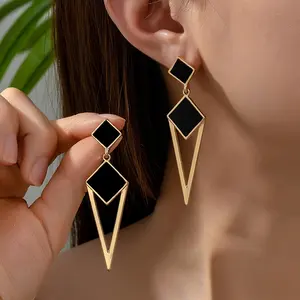A Pair of And Versatile Alloy Diamond-Shaped Drop Earrings for Summer Fashion., Christmas, gifts