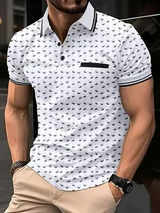 Men's Polo Shirt Short Sleeve, Crown Print Design, Casual Fitted Style, Perfect for Daily Wear & Social Occasions, Ideal Holiday Gift
