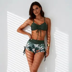 Swimsuits Women Swimsuits 2 Piece Bikinis Trendy Bikini High Waisted Bikini Sets with Swim Skirt Halter Top Bikini Tan Triangle Bathing Suit Trinity