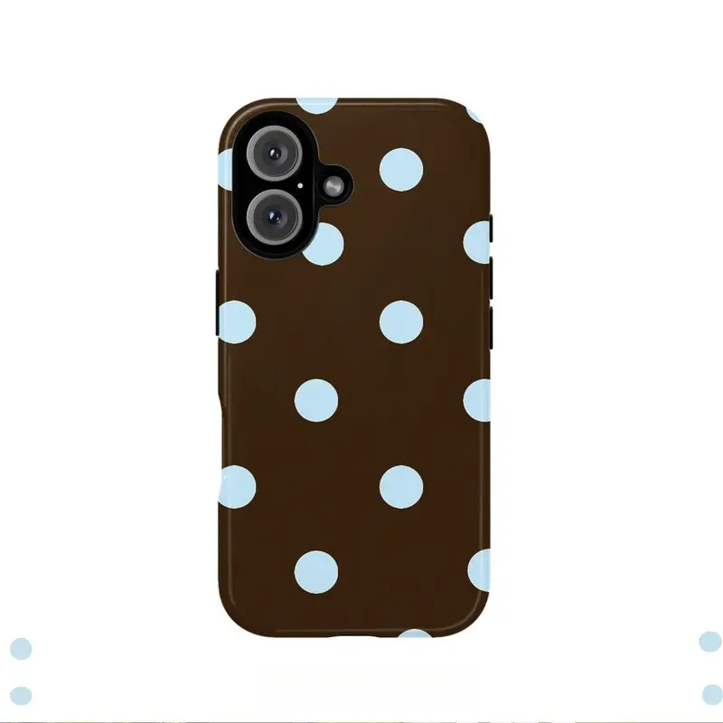 Phone Case: Autumn/Winter Dark Brown-Blue Polka Dot Phone Case for iPhone  17 Pro, 16 Pro Max, 15P, 13, 11, 12,Samsung S23, S24, S25, and S26 series，Glossy 2-in-1 Case