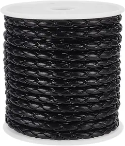 11Yards(10M) Black Cord 4Mm round Folded Bolo Imitation Leather Beading Cord Rope Leather String Cords for Handmade Craft Bracelet Making Necklace Clothing Decor Bolo Tie DELORIGIN
