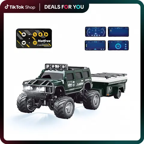 Hotfree 1/64 Mini Alloy RC Monster Crawler Truck, 2.4GHz Off‑Road RC Vehicle with Detachable Trailer, 3‑Speed Adjustable, USB‑C Rechargeable, Indoor‑Outdoor Desktop Hobby Toy, Birthday & Christmas Holiday Gift for Boys & Kids