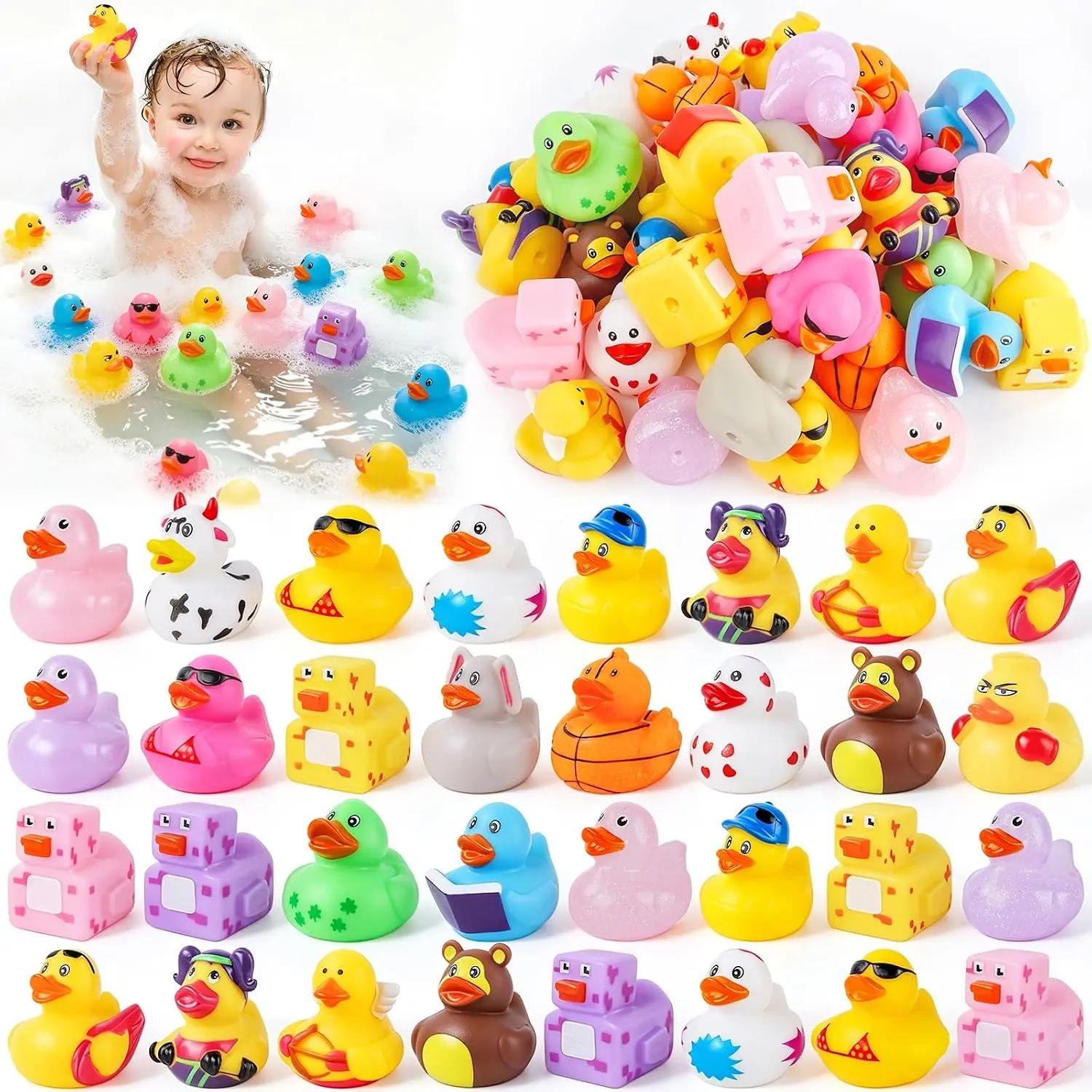 20 Pcs Mini Rubber Ducks Random Assortment Bulk, Toddler Baby Bath Toys, Kids Floating Ducks for Bathtub, Pool, Beach, Birthday Gifts & Party Favors，Cruise Treasure Duck Game