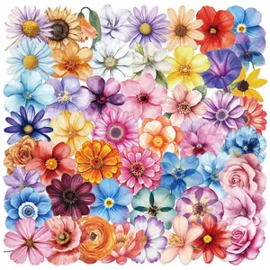 50PCS Flower Stickers PET Transparent Stickers Colorful Nature Decals Waterproof Decorative Decals for Scrapbook DIY Crafts Album Bullet Journal Planner Water Bottles Phone Cases Laptops