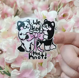 "We Tied the Knot!" Black and White Cats ~ CLEAR Sticker
