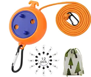 Caudblor Portable Camping Clothesline Cord,Retractable Travel Clothes line, Laundry Drying Rope for Hotel Trip, Cruise, Outdoor, with 12Pcs Stoppers, Windproof Clothespins