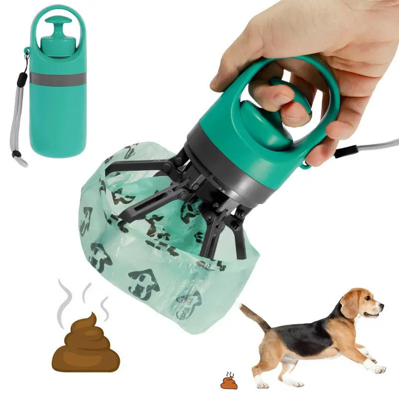 Dog Pooper Scooper, Portable No Touch Poop Scooper for Small Medium Large Dogs, Dog Waste Pick-up Cleaner with 15PCS Bag Attachment and Leak-Proof Waste Storage Container