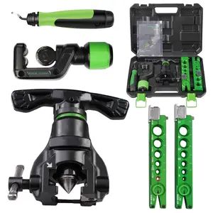 HVAC Flaring Tool Kit 1/4”-3/4” Pipe Flare Tool, 45° Eccentric Flaring Tool with Pipe Cutter & Deburring Tool, Single Flare Tool for Soft Copper/Aluminum/Brass Steel Pipes(5 in 1 Kit)