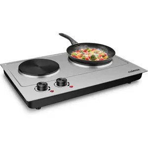 Cusimax 1800W Portable Double Hot Plate,Stainless Steel Countertop Cooktop,Silver