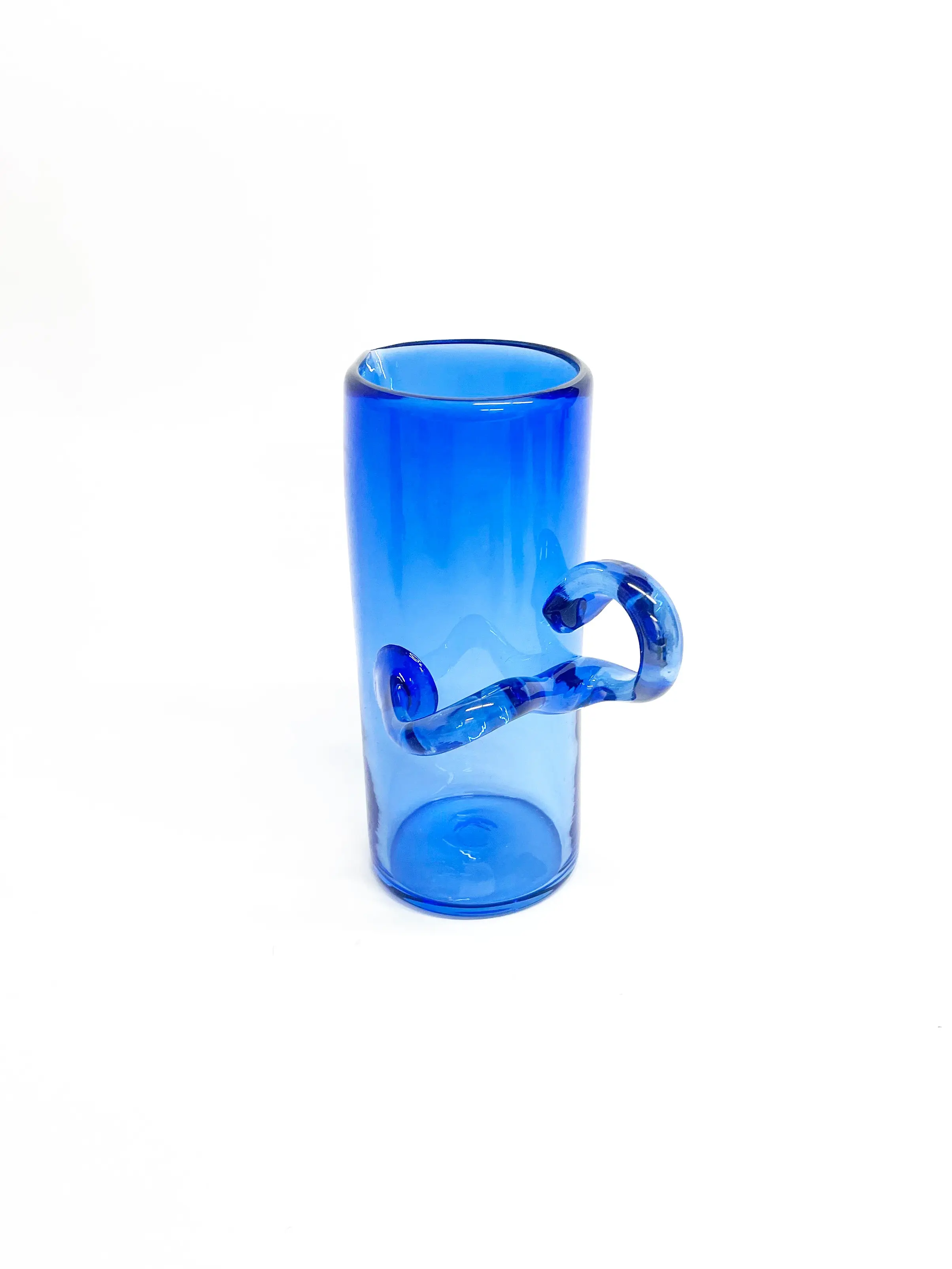 Sticky Glass Dribble Pitcher #1  - Hand Blown Blue Pitcher for Serving and Drinking