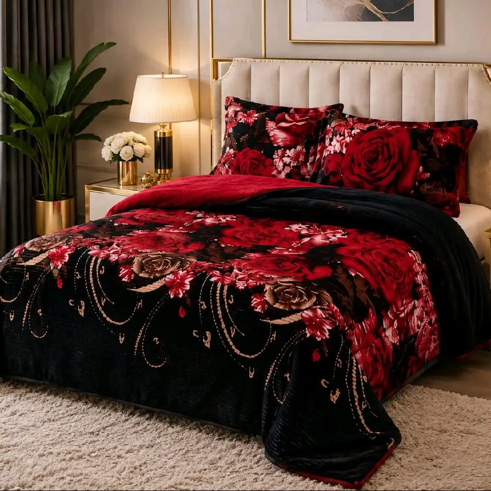 3pcs Flat Weave Borrego Blankets with Plant Motifs, Soft Bedding & Linen Throws for Home Use