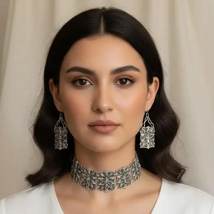 Armenian Traditional Necklace and Earrings Set - 3000 Years of Folk Costume Jewelry in Silver