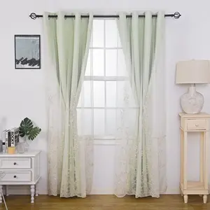 1 PC Gold Embroidered Sheer Curtains Panels Rod Pocket for Wedding Room Light-Filtering Lace Gauze for Living Room Romantic Voile