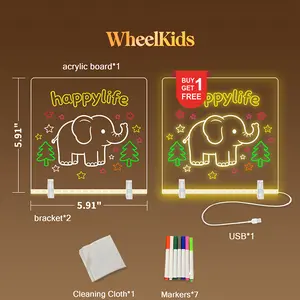 WHEELKIDS 2 Pack Value Set 6x6 Inch LED Drawing Board with 7 Markers Buy 1 Get 1 Free Light Up Dry Erase Board for Siblings Kids perfect gift