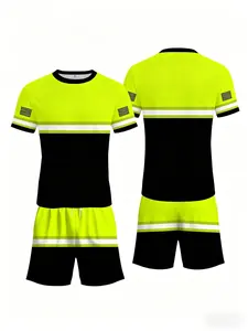 Fluorescent Full Stripe Men's T-Shirt, Construction Workwear Style, Safety Short Sleeve, Casual All over Print Tee, Uniforms