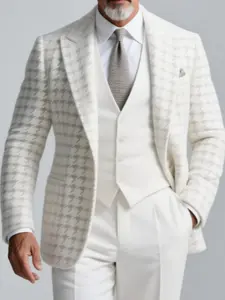 YINK Men's Houndstooth Plaid Slim Fit Suit Jacket, Prom Wedding Sport Blazer, Long Sleeve Classic Tailored Fit, Formal & Casual Wear