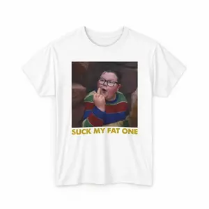 Suck My Fat One Funny Graphic T-Shirt, 80s Retro Sarcastic Quote Tee, Stranger Things Fan Apparel, Vintage Black Cotton Oversized Top, Hawkins Sci-Fi Humor Merch, Comfortable Streetwear, Edgy Nostalgia Gag Gift for Men & Women