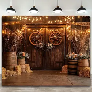 Western Cowboy Theme 2D Background, Rustic Farmhouse Door Backdrop, Wedding Photo Background, Baby Baptism, Birthday Decorations