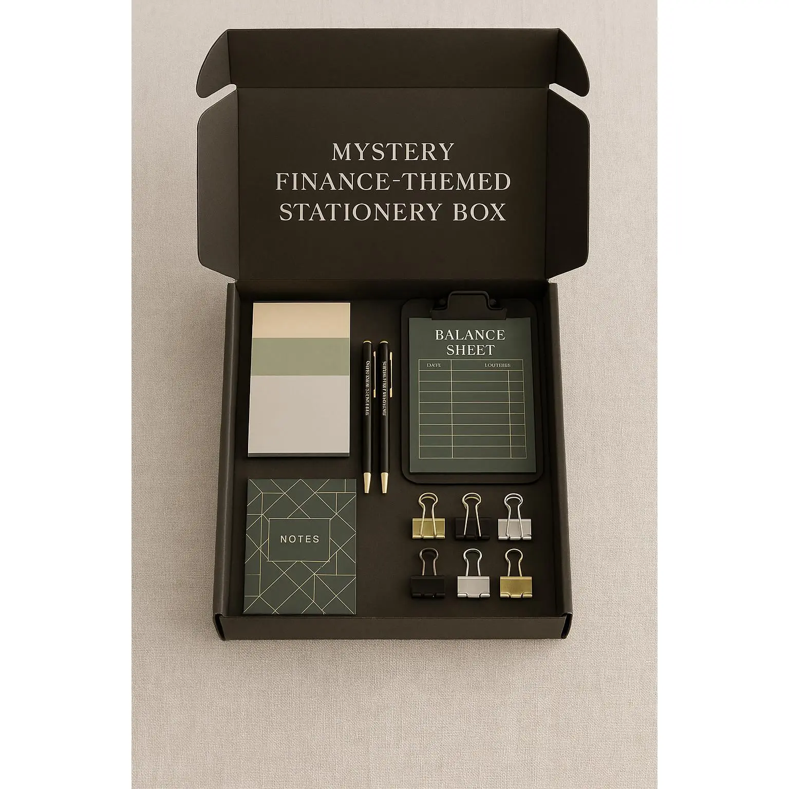 Finance Mystery Stationery Box 18 Piece Surprise Pack Perfect for Accounting & Finance Students Gifts Mystery Scoop Small Business Owners