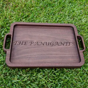 Personalized Walnut Serving Tray with Handles | Custom Engraved Family Name Platter | Housewarming Gift | Monogrammed Wood Charcuterie Board
