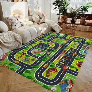 Oversized Kids City Car Track Play Rug - Interactive Road & Building Design, Soft Non-Slip Educational Mat for Playroom & Bedroom, Toy Mat for Toddlers & Preschoolers #KidsCityRug #CarTrackMat #EducationalToy #NonSlipRug