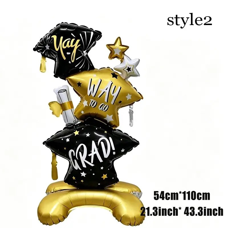 1pc Graduation Cap & Gown Themed Foil Balloon Set Graduation Balloons Black Gold Luxury Style Standing Floor Balloon Decor For Graduates Parents Teachers Graduation Season/Commencement/Grad Party Graduation Themed Party Decorations