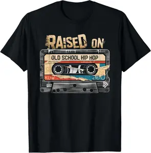 Menswear 100% Cotton Short-Sleeve Casual Graphic T-Shirt - Raised on Old School Hip Hop, Cassette Graffiti Rap, Streetwear DTF Printing Top