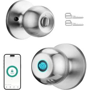 Fingerprint Door Lock - Biometric Door Lock with App Control, Keyless Lock for Bedrooms, Front Door, Keyless Design, Satin Nickel, 1 Pack