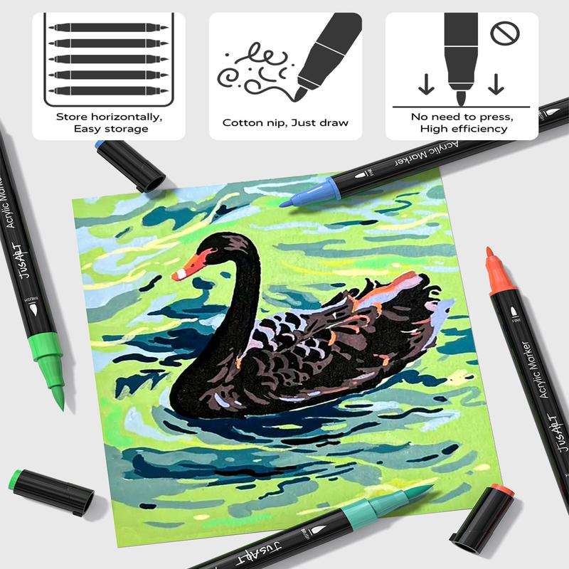 [JusArt] 60/36/24 Colors Dual Tip Acrylic Paint Pens Markers, Brush and Fine Tip, Premium Paint Pens for Various Surfaces, Acrylic Paint Markers, Markers for Coloring, Art Supplies, Acrylic Marker, Coloring Supplies