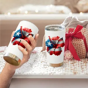 1pc 600ml Puerto Rico Flag Flower Pattern 304 stainless steel large capacity travel mug.throw blanket. comfy throw blanket. 20oz insulated water bottle. chairs ideal for nature and culture lovers and as a decorative gift